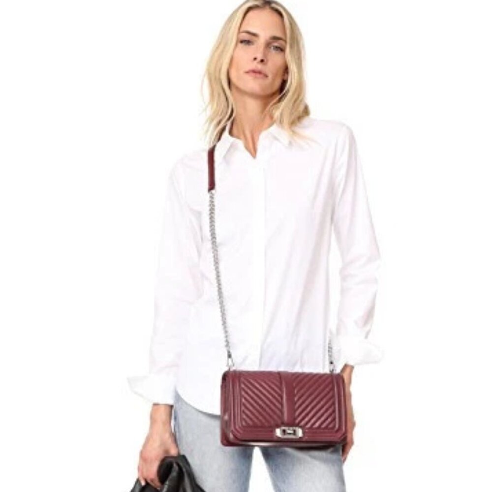 REBECCA MINKOFF Chevron Quilted Small Love Crossbody Leather in Fig